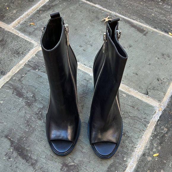 Rachel Zoe Black Leather Zipper Open Toe Heeled Ankle Booties - Picture 3 of 12